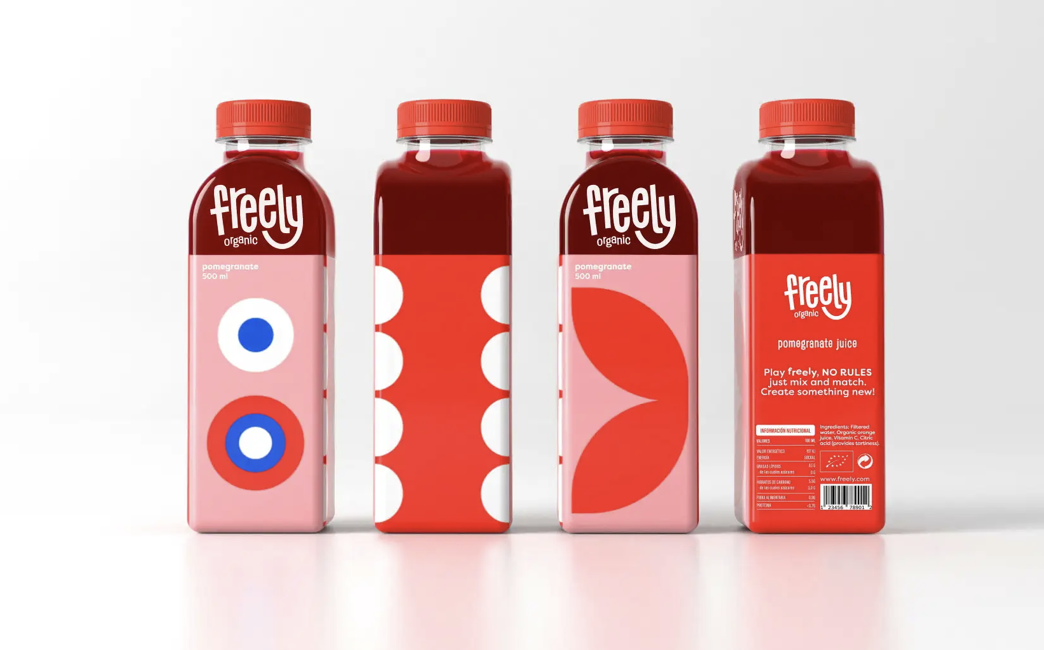 playful red juice packaging